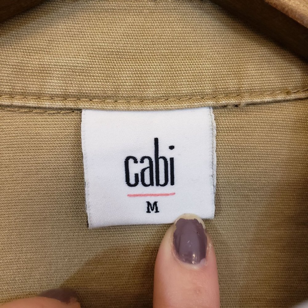 Cabi Womens Tan Canvas Utility Jacket Size M Button Up Flap Pockets Peplum Waist - Picture 5 of 9